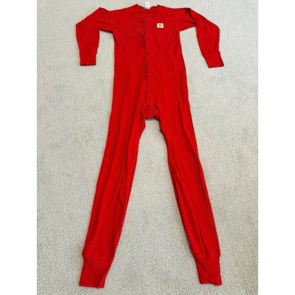 Carhartt Mens Medium Red Cotton Thermal Union Suit USA Made Vintage 8211
